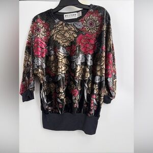 VTG Womens Western Connection Velvet Glitter Pullover Blouse Top Sz Small Y2K